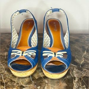 Sperry Top Sider Blue and Tan Wedge 8.5